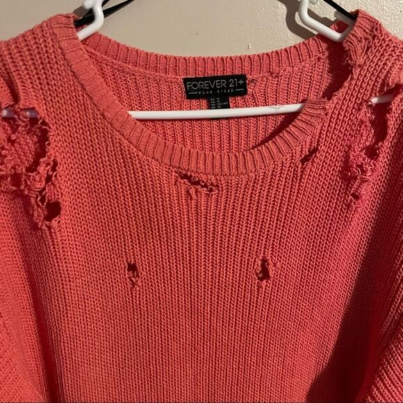 Forever 21 Plus Size Salmon Pink Distressed Short Sleeve Knit Sweater 1X - Picture 5 of 8